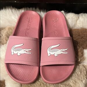 Lacoste Pink Crocodile Slide Sandals